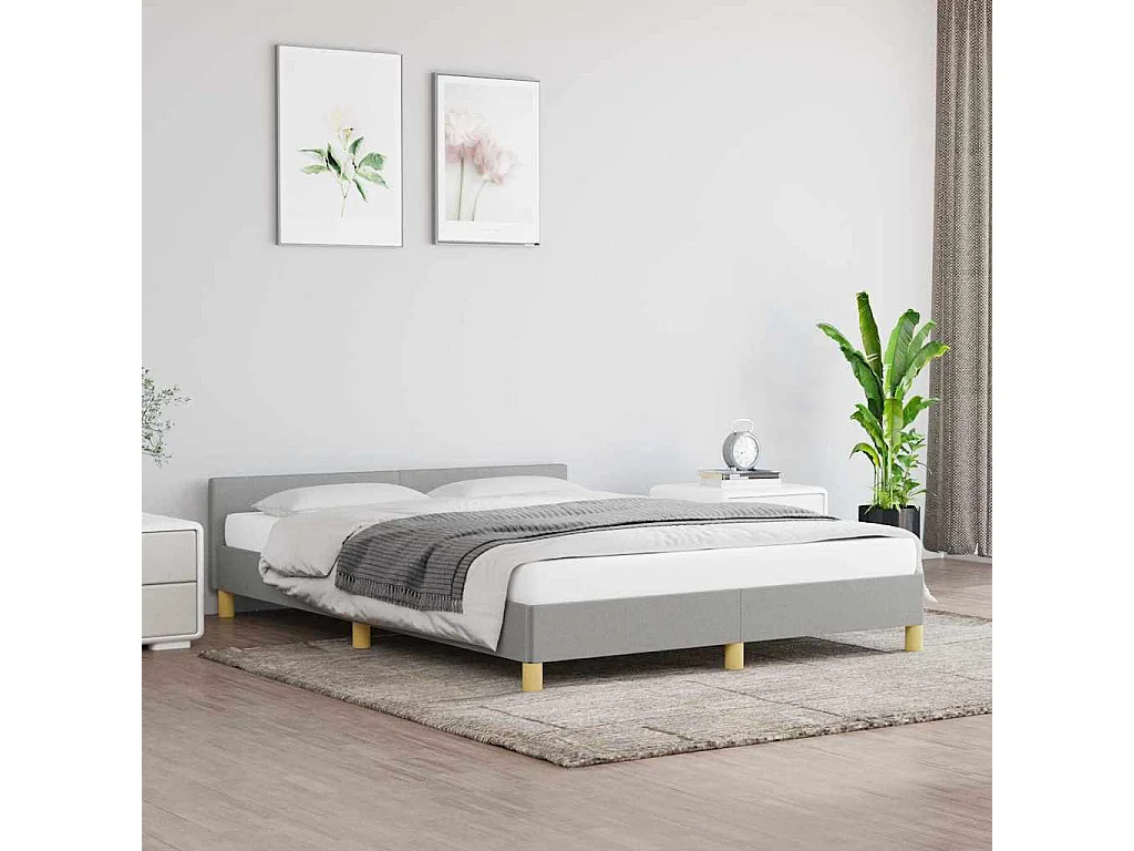Lit double | Lit adulte | Cadre de lit gris clair 140x190 cm tissu