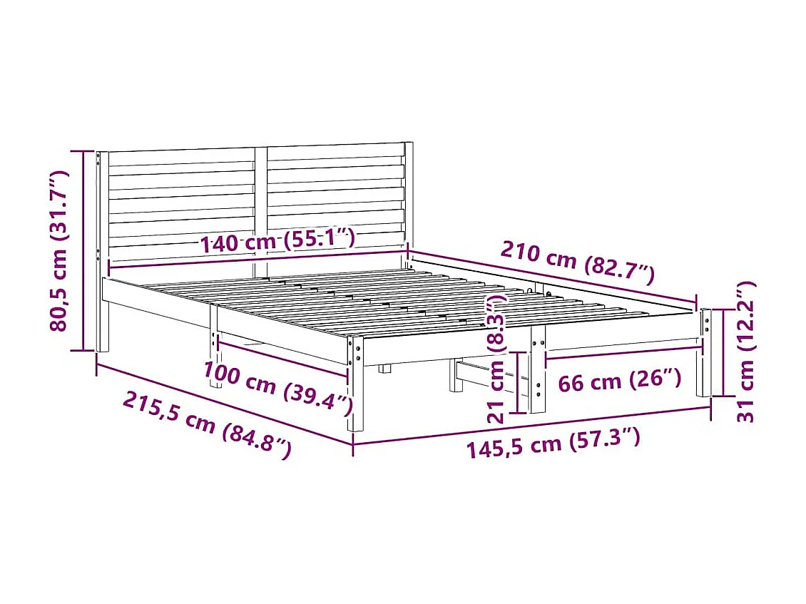 Lit double | Lit adulte | Cadre de lit Marron cire 140x210 cm Bois massif en pin