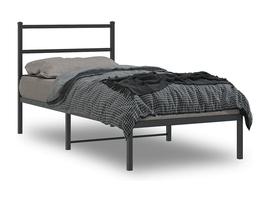 Lit simple | Lit adulte, enfant | Cadre de lit métal avec tête de lit noir 90x200 cm
