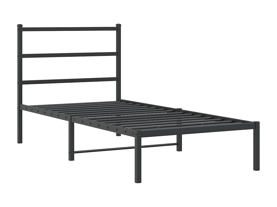 Lit simple | Lit adulte, enfant | Cadre de lit métal avec tête de lit noir 90x200 cm