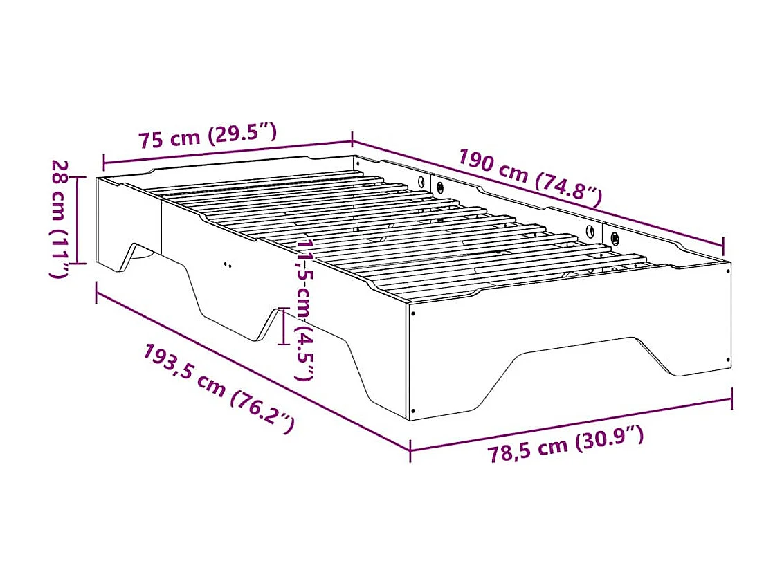 Lit simple | Lit adulte, enfant | Cadre de lit empilable blanc 75x190 cm bois massif