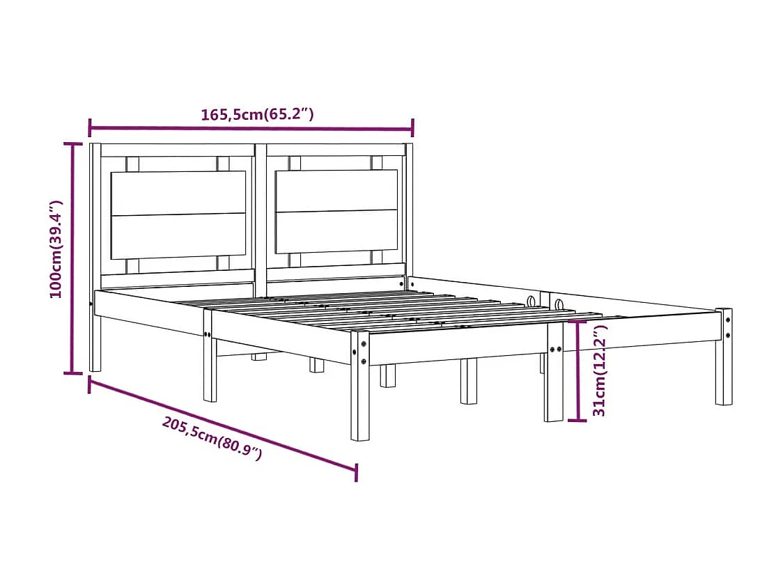 Lit double | Lit adulte | Cadre de lit blanc 160x200 cm bois massif