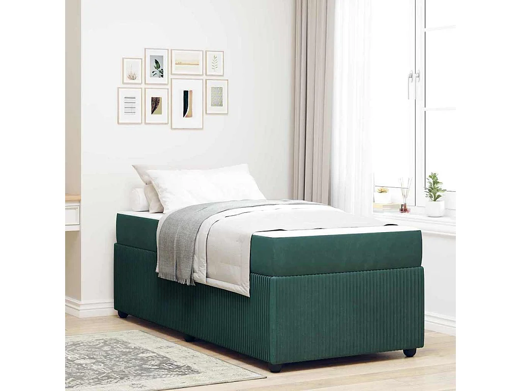 Lit simple | Lit adulte, enfant | Cadre de lit avec matelas Vert foncé 90x190 cm Velours