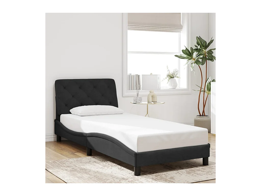 Lit simple | Lit adulte, enfant | Cadre de lit noir 90x190 cm velours