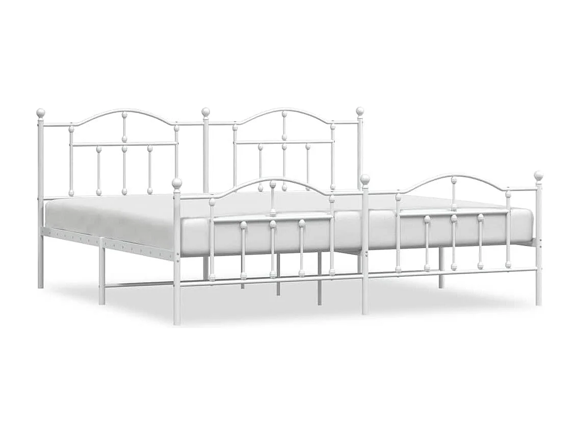 Lit double | Lit adulte | Cadre de lit métal et pied de lit blanc 193x203 cm