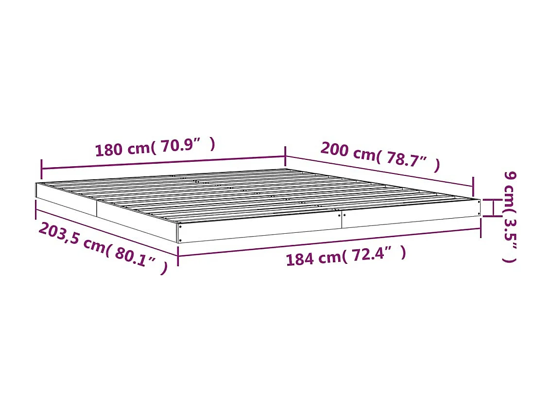 Lit double | Lit adulte | Cadre de lit 180x200 cm bois massif de pin