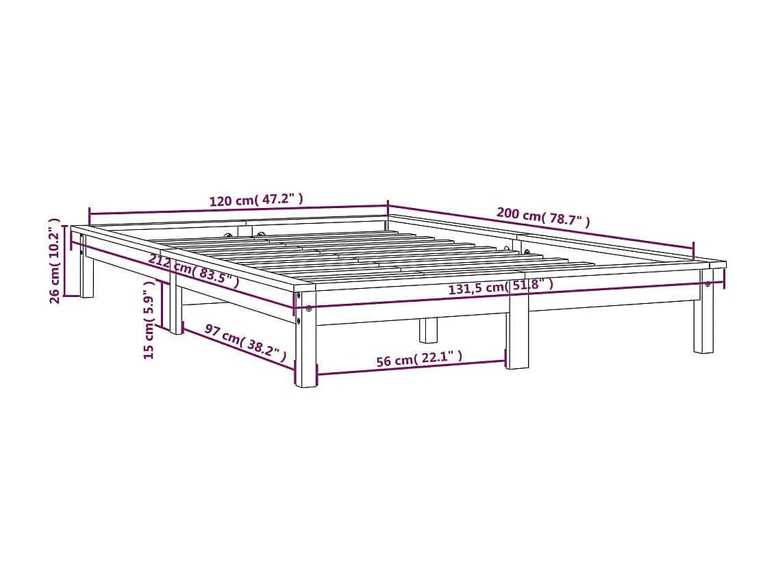 Lit simple | Lit adulte, enfant | Cadre de lit gris 120x200 cm bois massif
