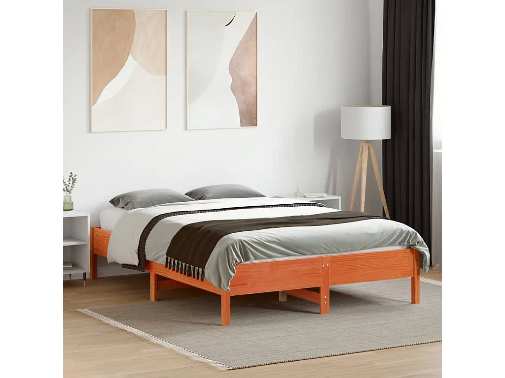 Lit double | Lit adulte | Cadre de lit cire marron 140x190cm bois pin massif