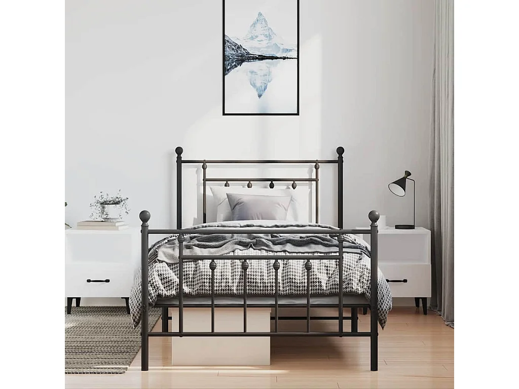 Lit simple | Lit adulte, enfant | Cadre de lit métal avec pied de lit noir 100x190cm