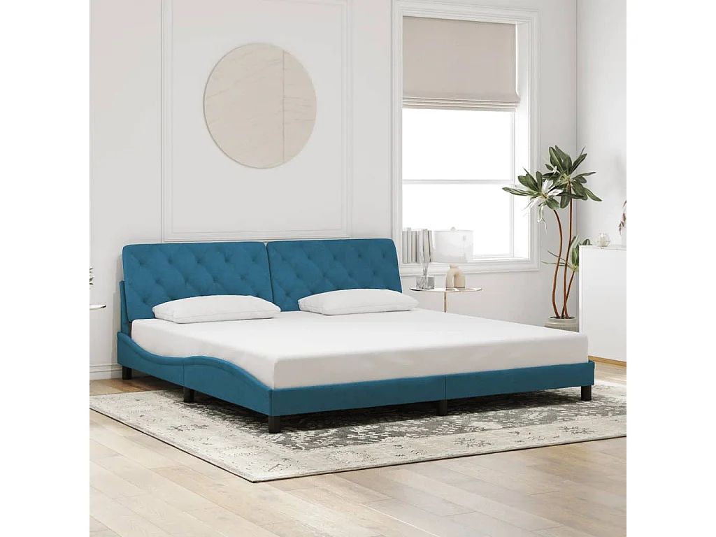 Lit double | Lit adulte | Cadre de lit bleu 200x200 cm velours
