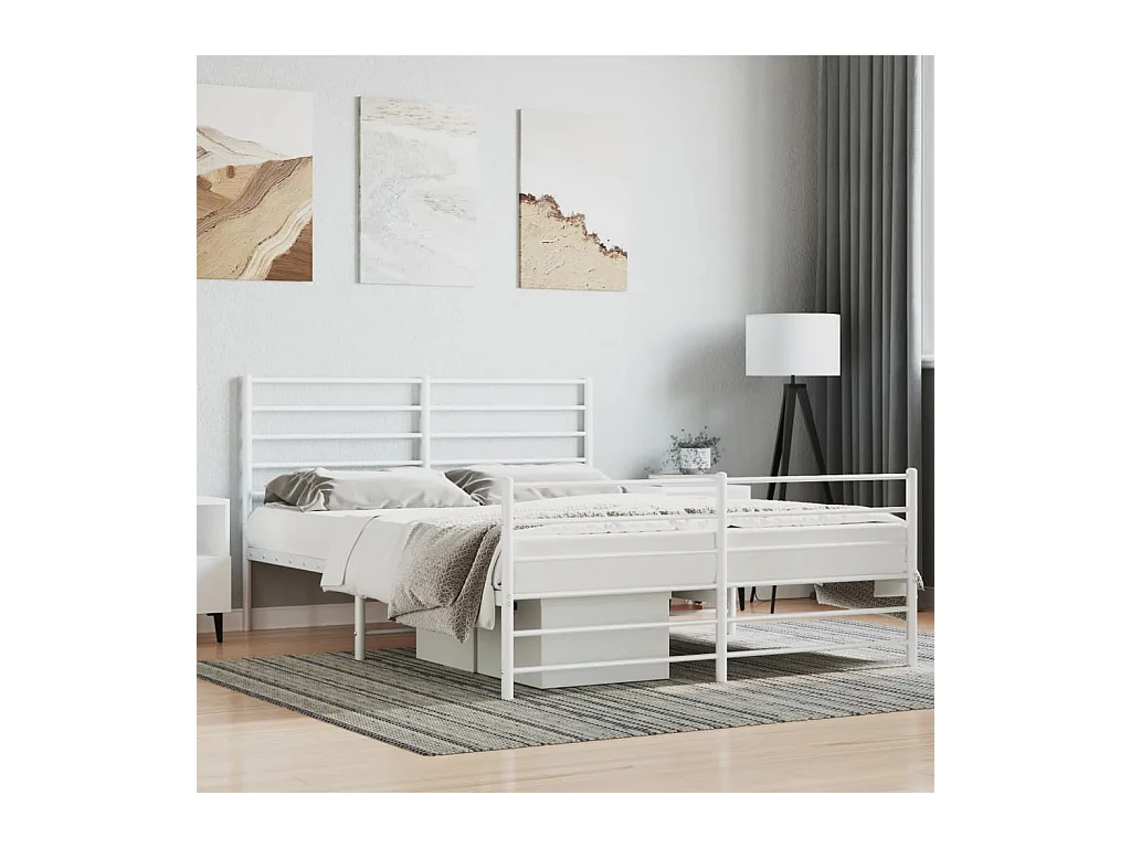 Lit double | Lit adulte | Cadre de lit métal et pied de lit blanc 140x190 cm