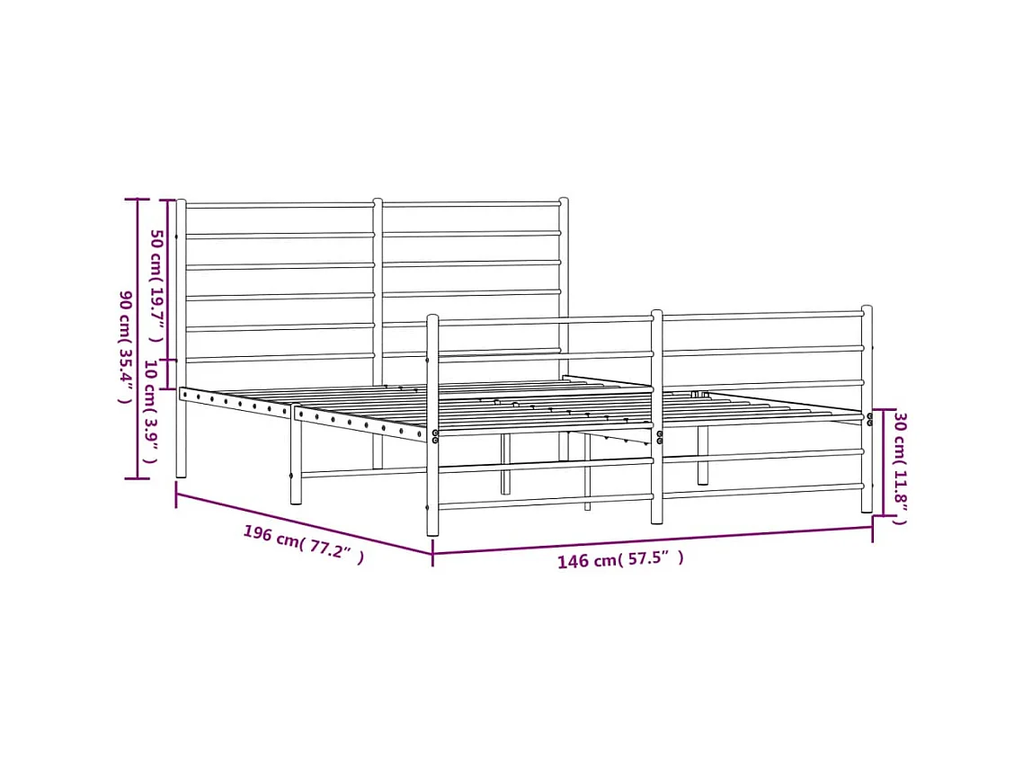 Lit double | Lit adulte | Cadre de lit métal et pied de lit blanc 140x190 cm