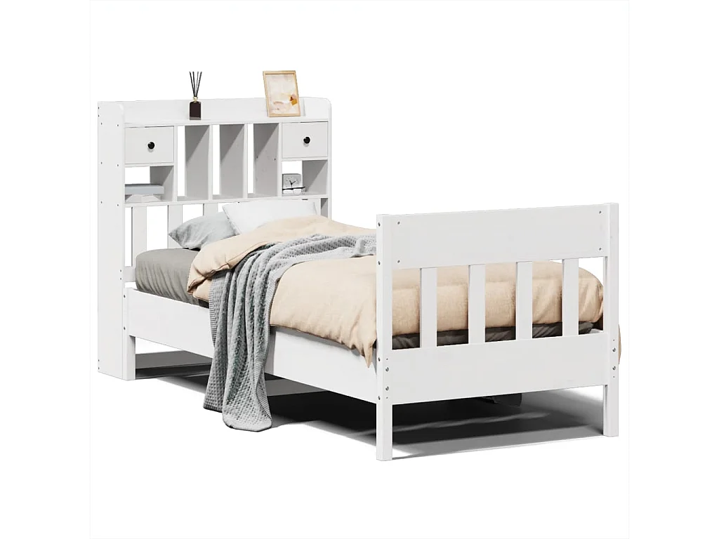 Lit simple | Lit adulte, enfant | Cadre de lit blanc 90x190 cm bois de pin massif