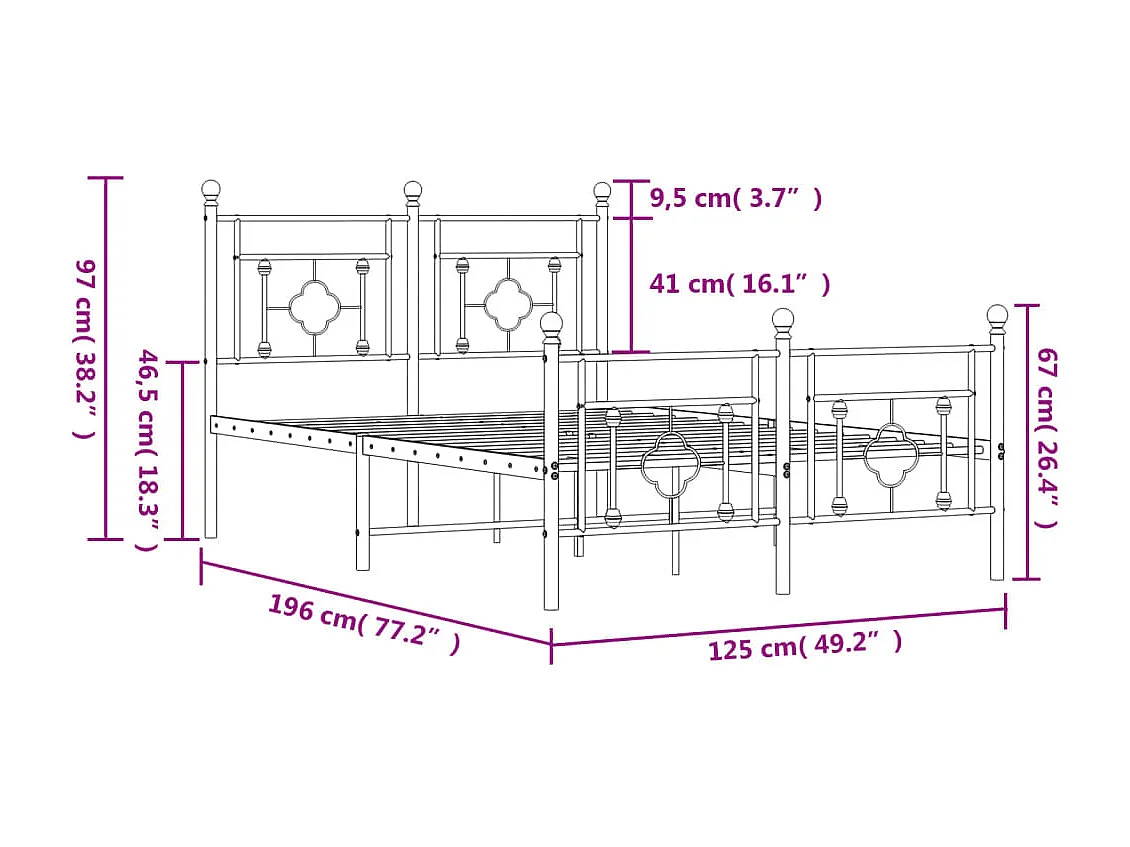 Lit simple | Lit adulte, enfant | Cadre de lit métal avec pied de lit noir 120x190cm