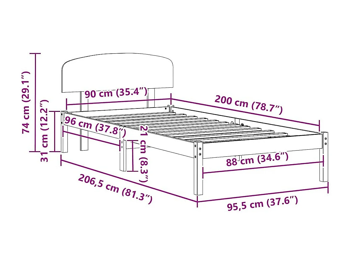 Lit simple | Lit adulte, enfant | Cadre de lit Marron 90x200 cm Bois de pin massif