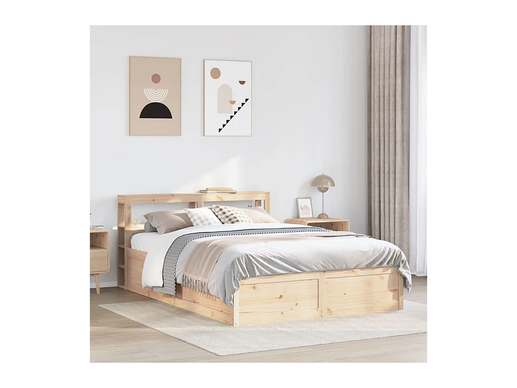 Letto per adulti | Letto matrimoniale | Giroletto con Testiera 150x200 cm in Legno Massello di Pino