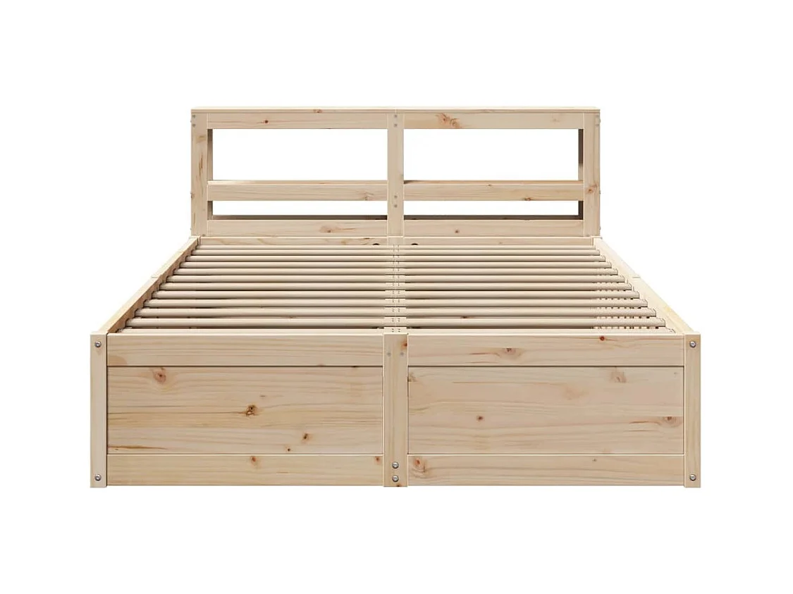 Letto per adulti | Letto matrimoniale | Giroletto con Testiera 150x200 cm in Legno Massello di Pino