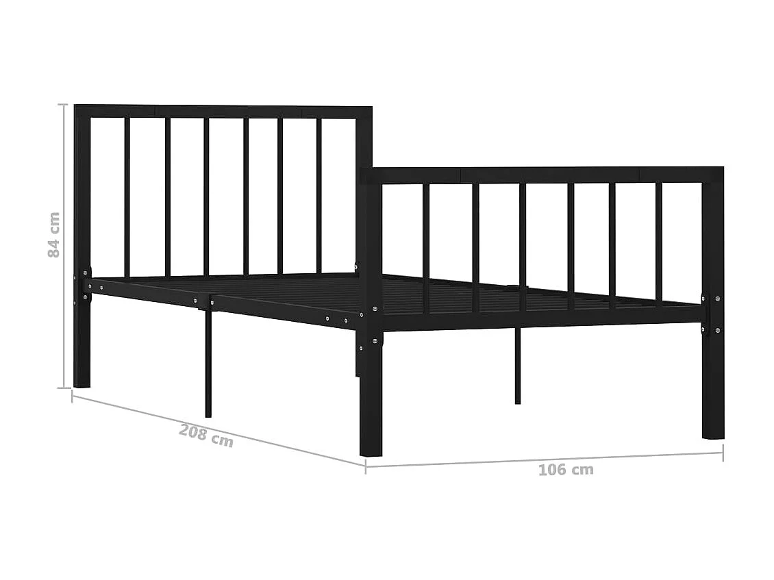 Lit simple | Lit adulte, enfant | Cadre de lit noir métal 100x200 cm
