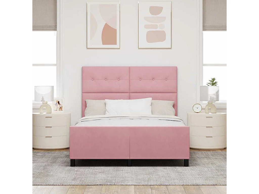 Lit double | Lit adulte | Cadre de lit avec tête de lit Rose 160x200 cm Velours
