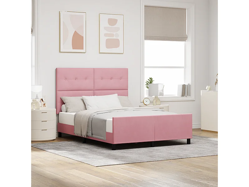 Lit double | Lit adulte | Cadre de lit avec tête de lit Rose 160x200 cm Velours