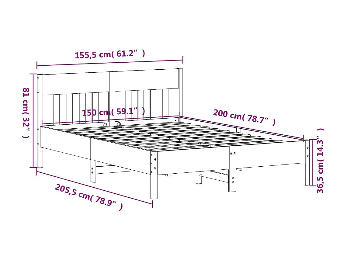 Lit double | Lit adulte | Cadre de lit cire marron 150x200cm bois pin massif