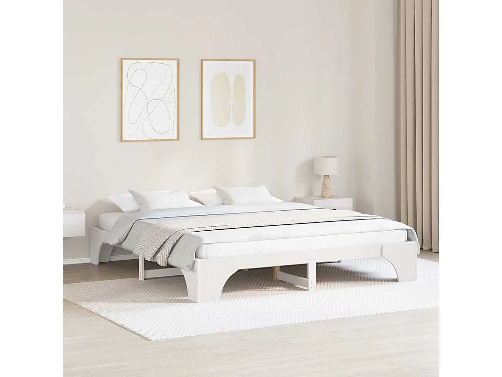 Lit double | Lit adulte | Cadre de lit blanc 200x200 cm en bois massif