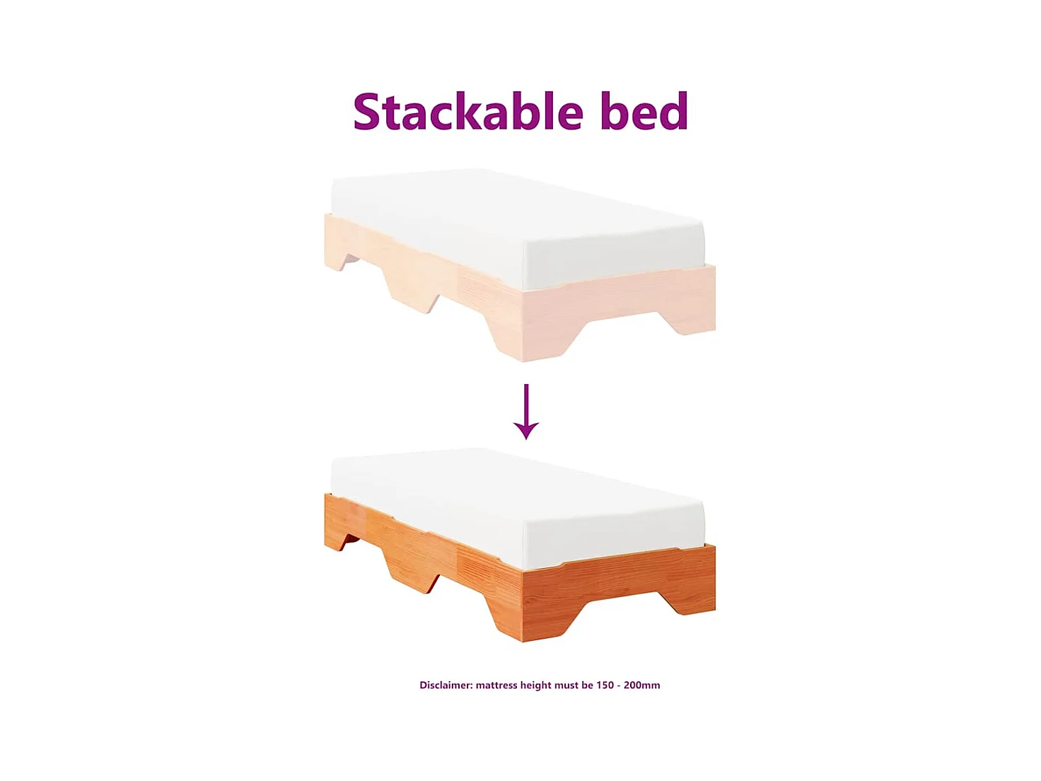 Letto per adulti | Letto singolo | Giroletto senza Materasso impilabile Marrone Cera 90x190 cm