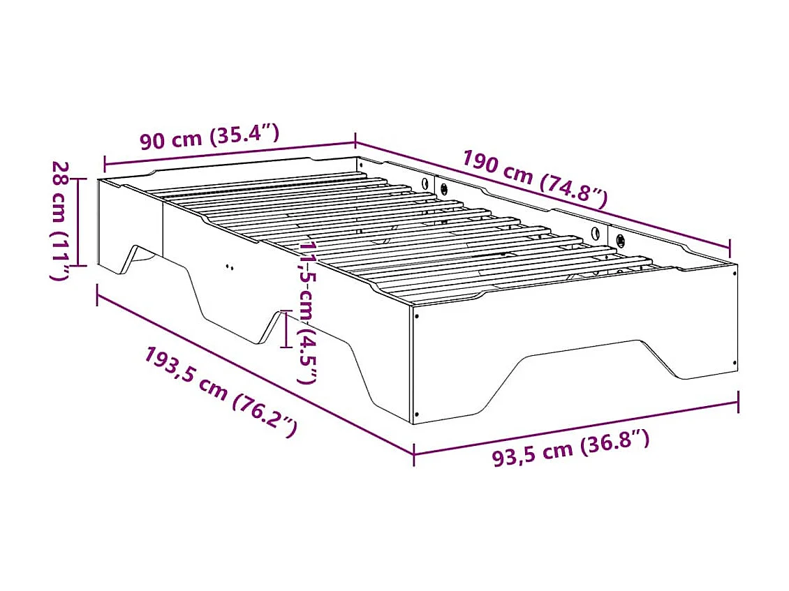 Lit simple | Lit adulte, enfant | Cadre de lit empilable cire marron 90x190 cm