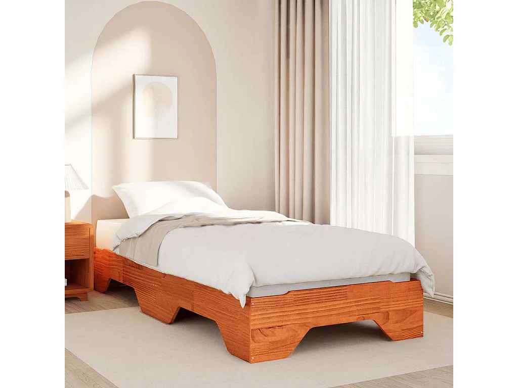 Lit simple | Lit adulte, enfant | Cadre de lit empilable cire marron 90x190 cm