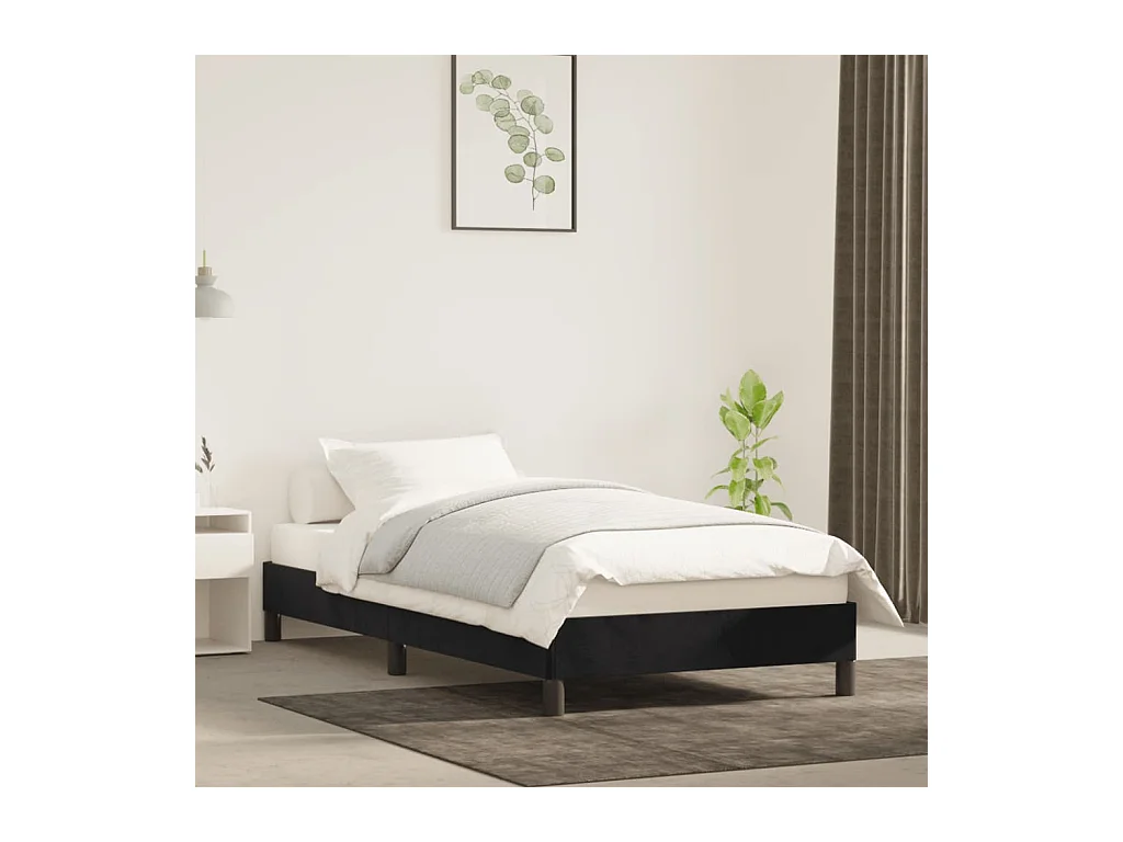 Lit simple | Lit adulte, enfant | Cadre de lit noir 100x200 cm velours