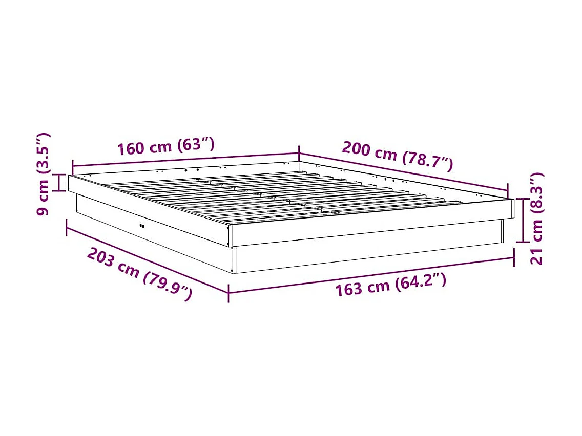 Bedframe | Tweepersoonsbed zonder matras 160x200 cm massief hout eiken