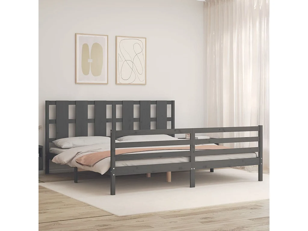 Lit double | Lit adulte | Cadre de lit gris 200x200 cm bois massif