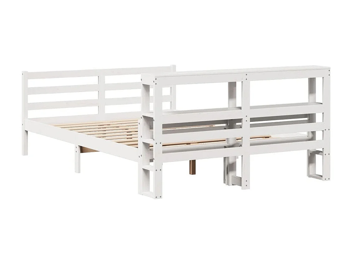 Letto per adulti | Letto matrimoniale | Giroletto con Testiera Bianco 150x200 cm Legno Massello di Pino