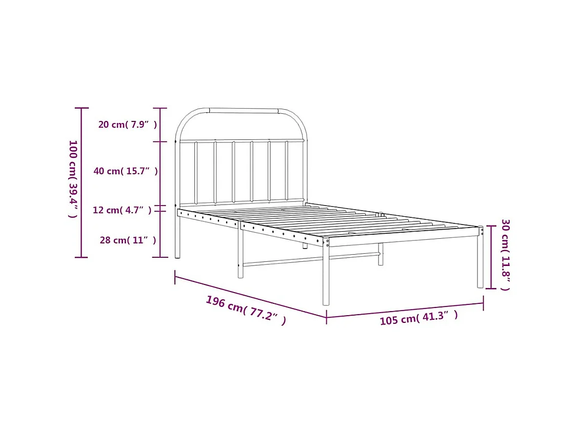 Lit simple | Lit adulte, enfant | Cadre de lit métal avec tête de lit noir 100x190cm