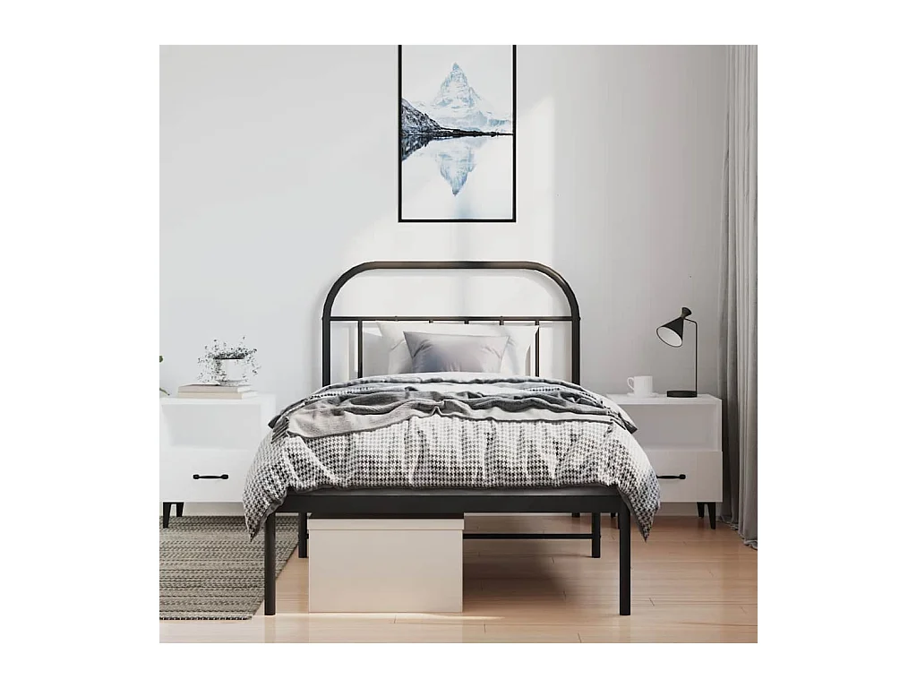 Lit simple | Lit adulte, enfant | Cadre de lit métal avec tête de lit noir 100x190cm