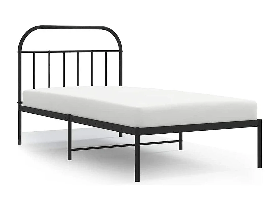 Lit simple | Lit adulte, enfant | Cadre de lit métal avec tête de lit noir 100x190cm