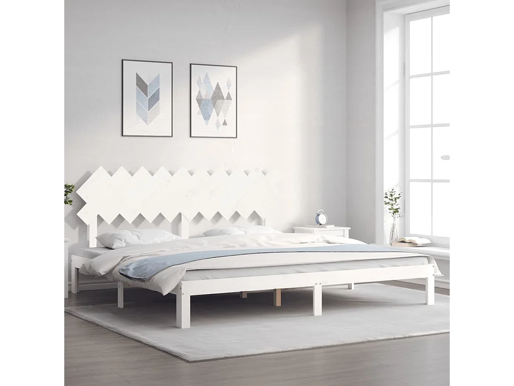 Lit double | Lit adulte | Cadre de lit blanc 200x200 cm bois massif de pin