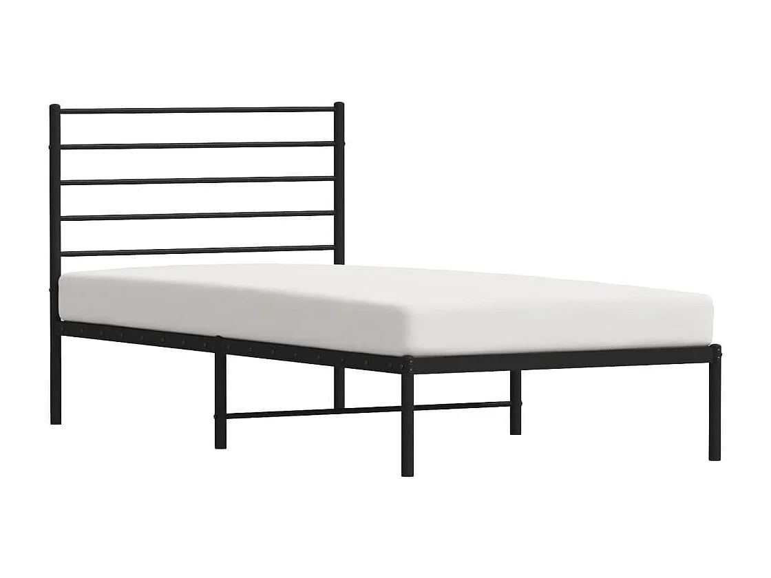 Lit simple | Lit adulte, enfant | Cadre de lit métal avec tête de lit noir 90x200 cm