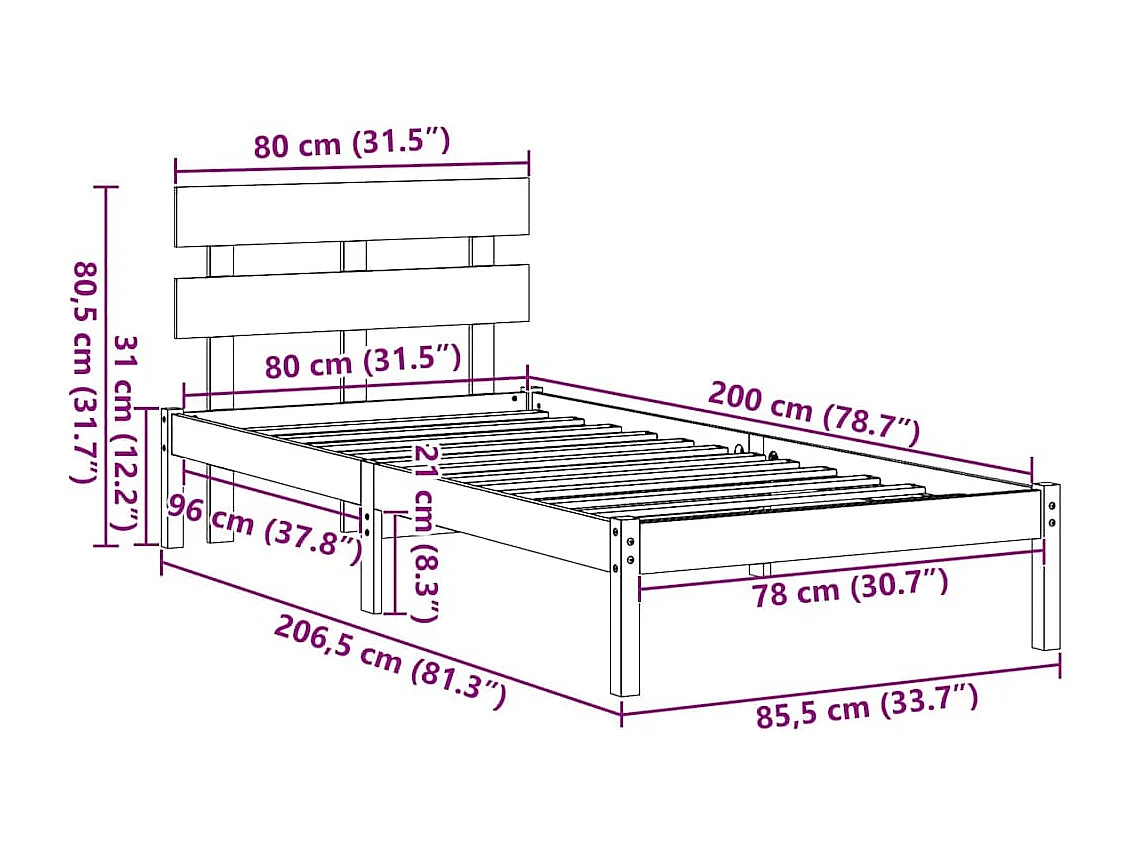 Lit simple | Lit adulte, enfant | Cadre de lit Marron 80x200 cm Bois de pin massif