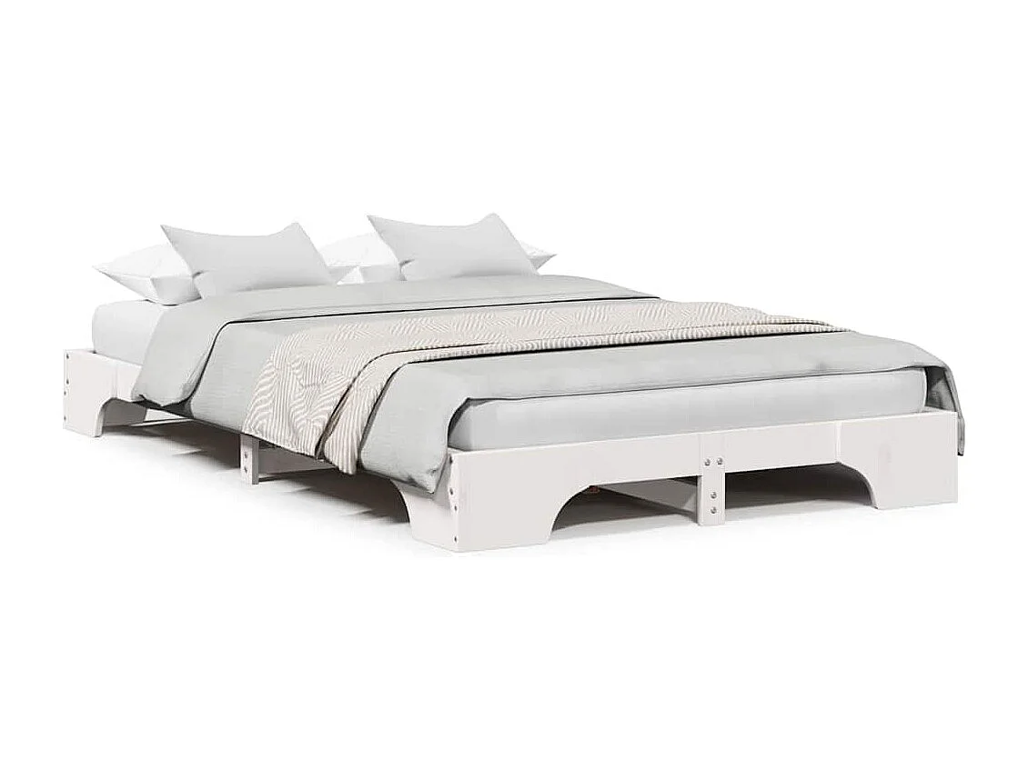 Lit double | Lit adulte | Cadre de lit blanc 135x190 cm en bois de pin massif