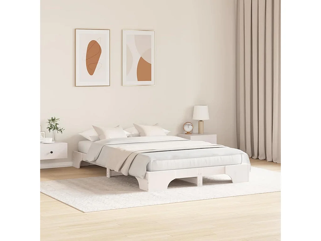 Lit double | Lit adulte | Cadre de lit blanc 135x190 cm en bois de pin massif