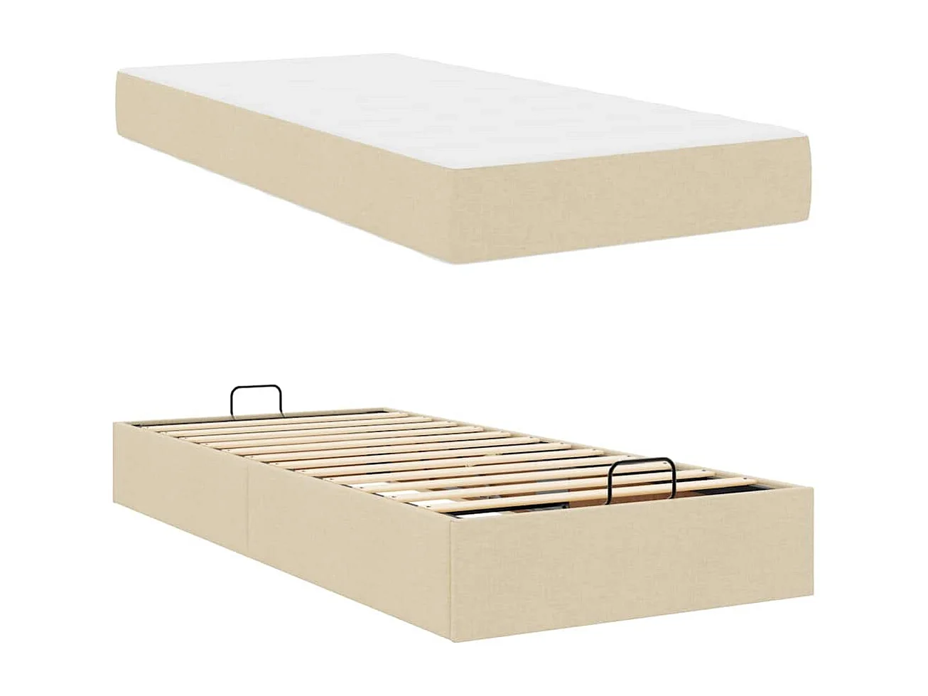 Lit simple | Lit adulte, enfant | Cadre de lit avec matelas Crème 100x200 cm tissu
