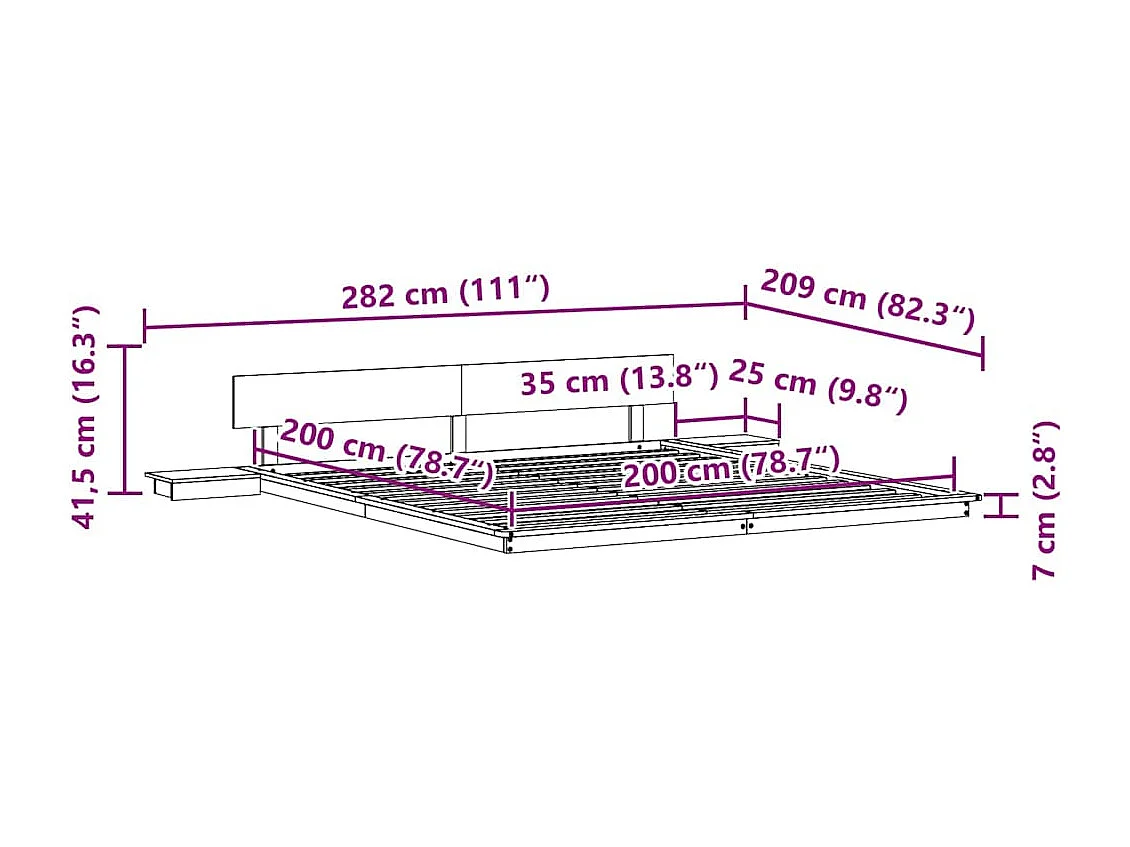 Lit double | Lit adulte | Cadre de lit Blanc 200x200 cm bois