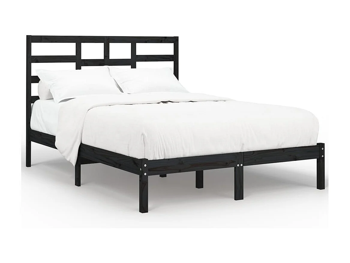 Lit double | Lit adulte | Cadre de lit noir bois massif 140x190 cm