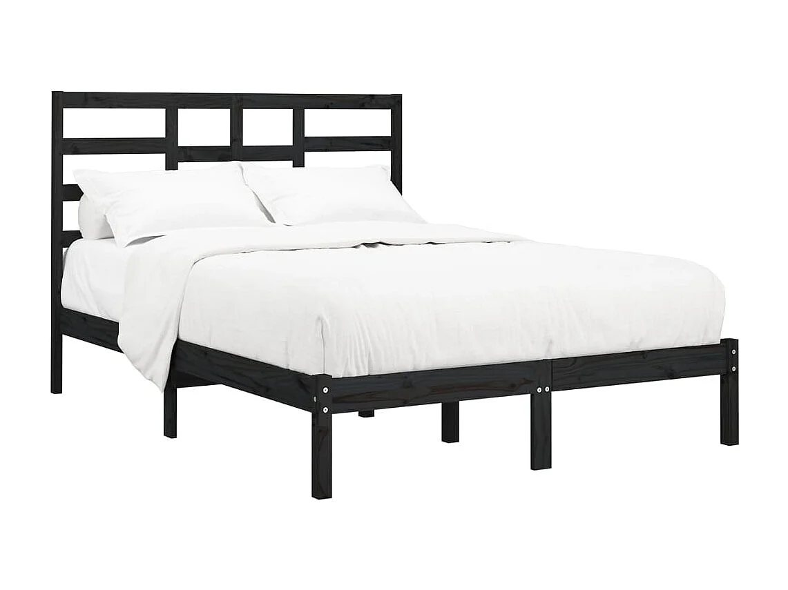 Lit double | Lit adulte | Cadre de lit noir bois massif 140x190 cm