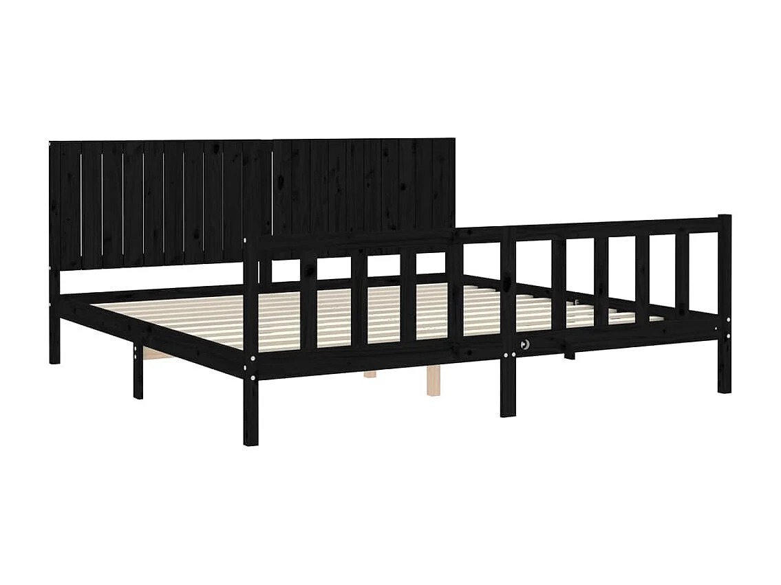 Lit double | Lit adulte | Cadre de lit noir 200x200 cm bois massif de pin