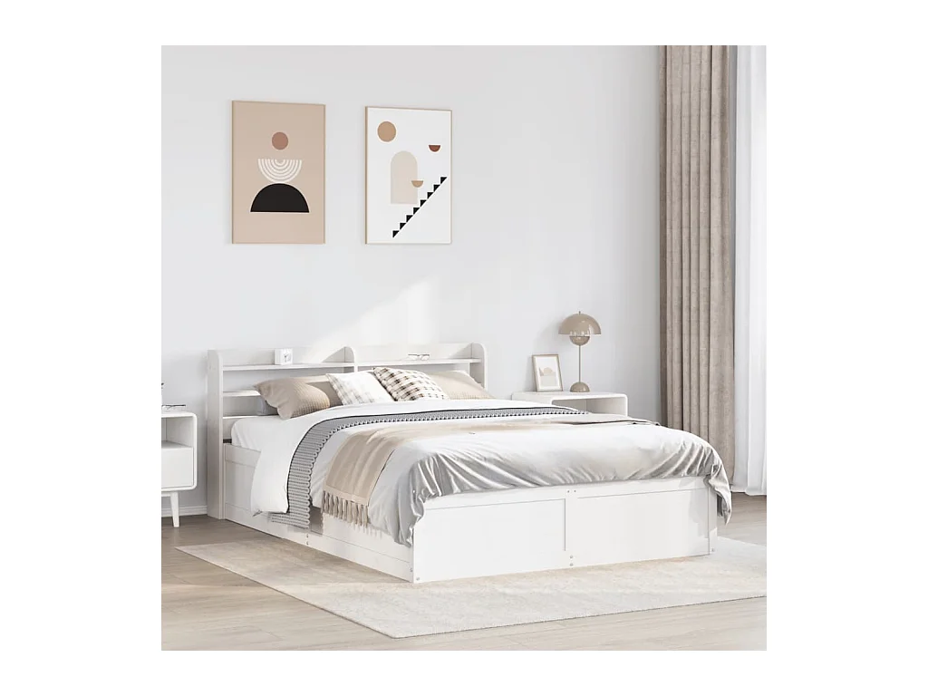 Letto per adulti | Letto matrimoniale | Giroletto con Testiera Bianco 140x200 cm Legno Massello di Pino