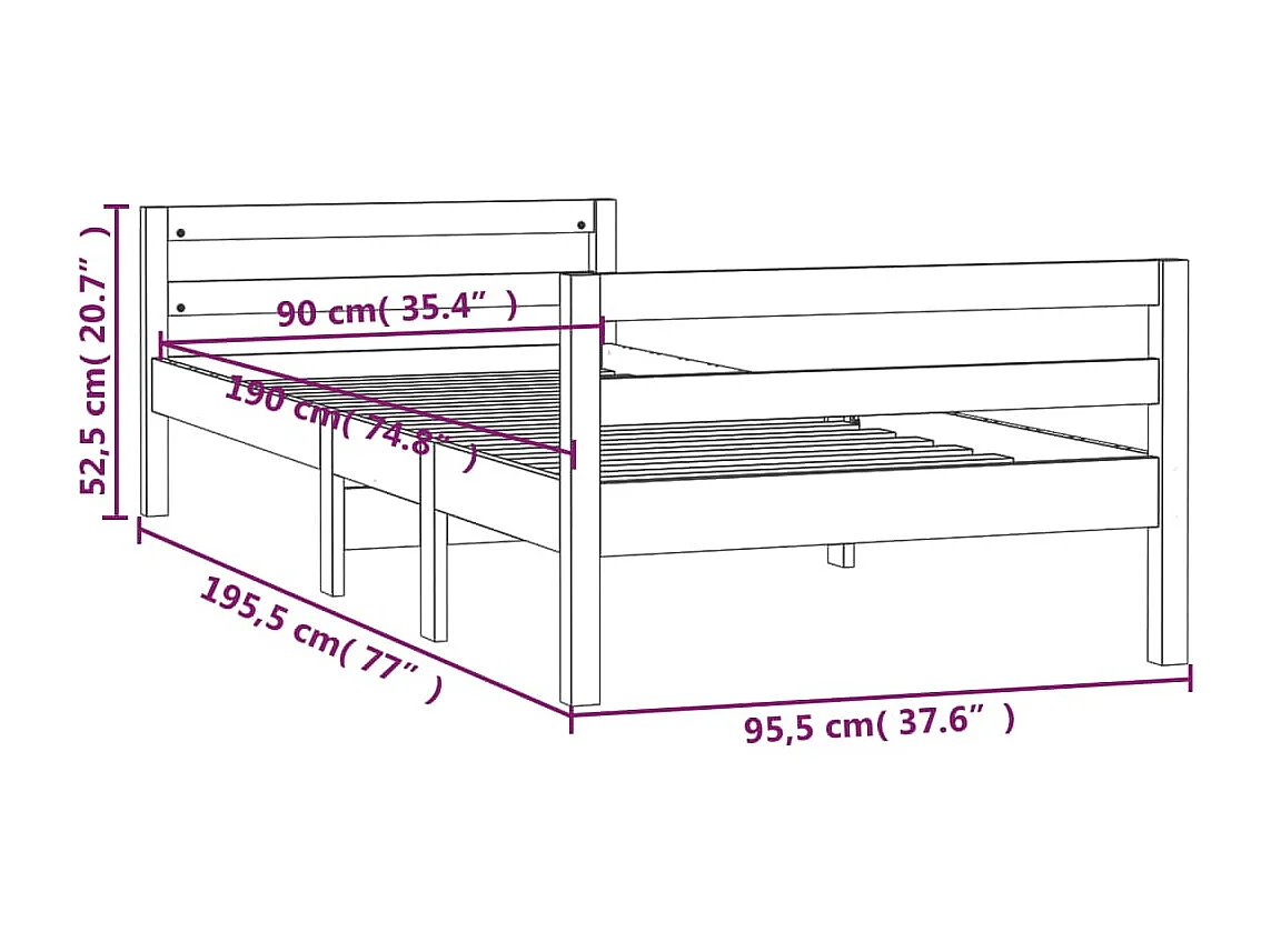 Lit simple | Lit adulte, enfant | Cadre de lit 90x190 cm bois de pin massif