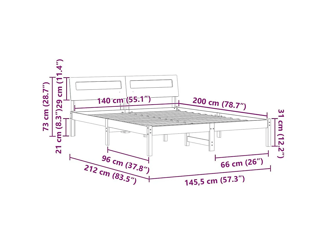 Lit double | Lit adulte | Cadre de lit Marron cire 140x200 cm Bois massif en pin