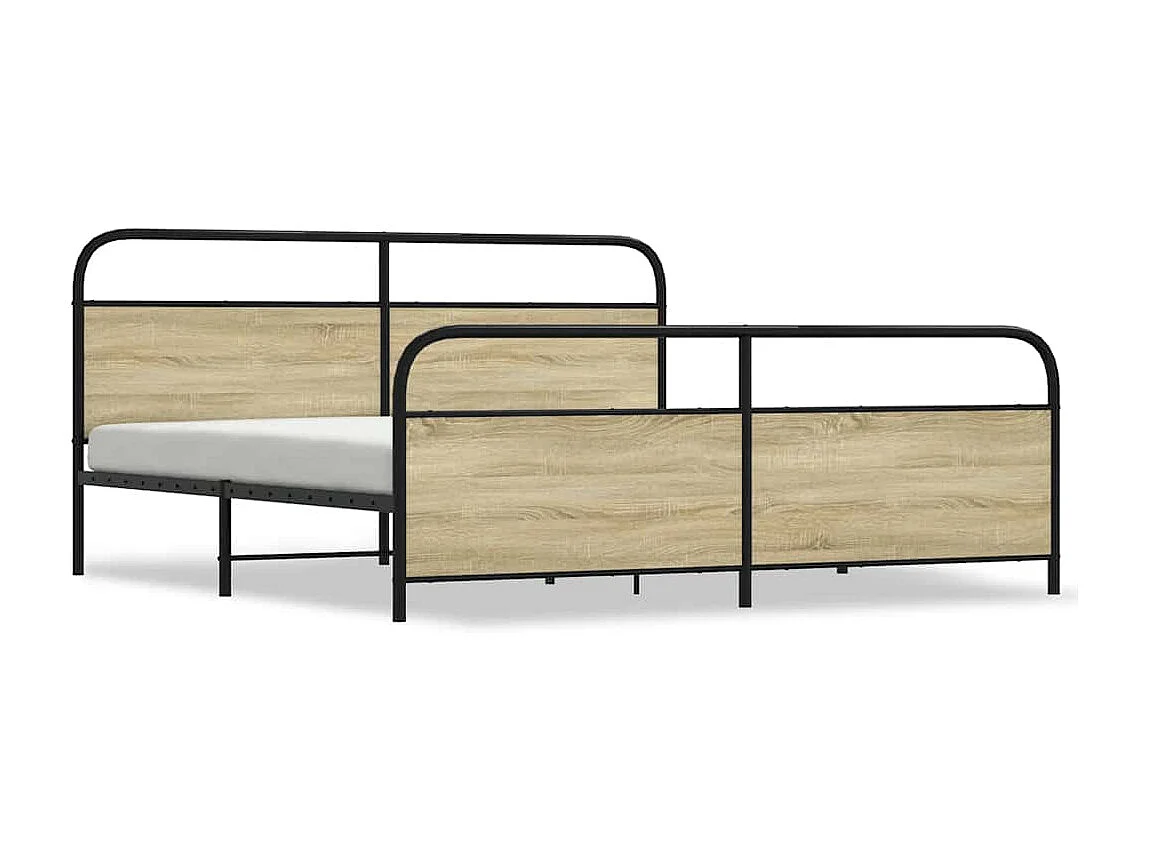 Lit double | Lit adulte | Cadre de lit en métal chêne sonoma 193x203 cm